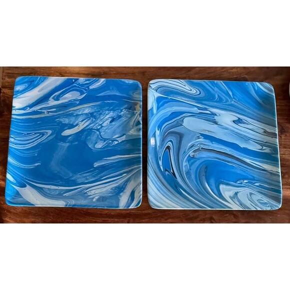 Certified International Fluidity Coastal Blue Ceramic Plate Set 2 Ocean Beach - Picture 1 of 7
